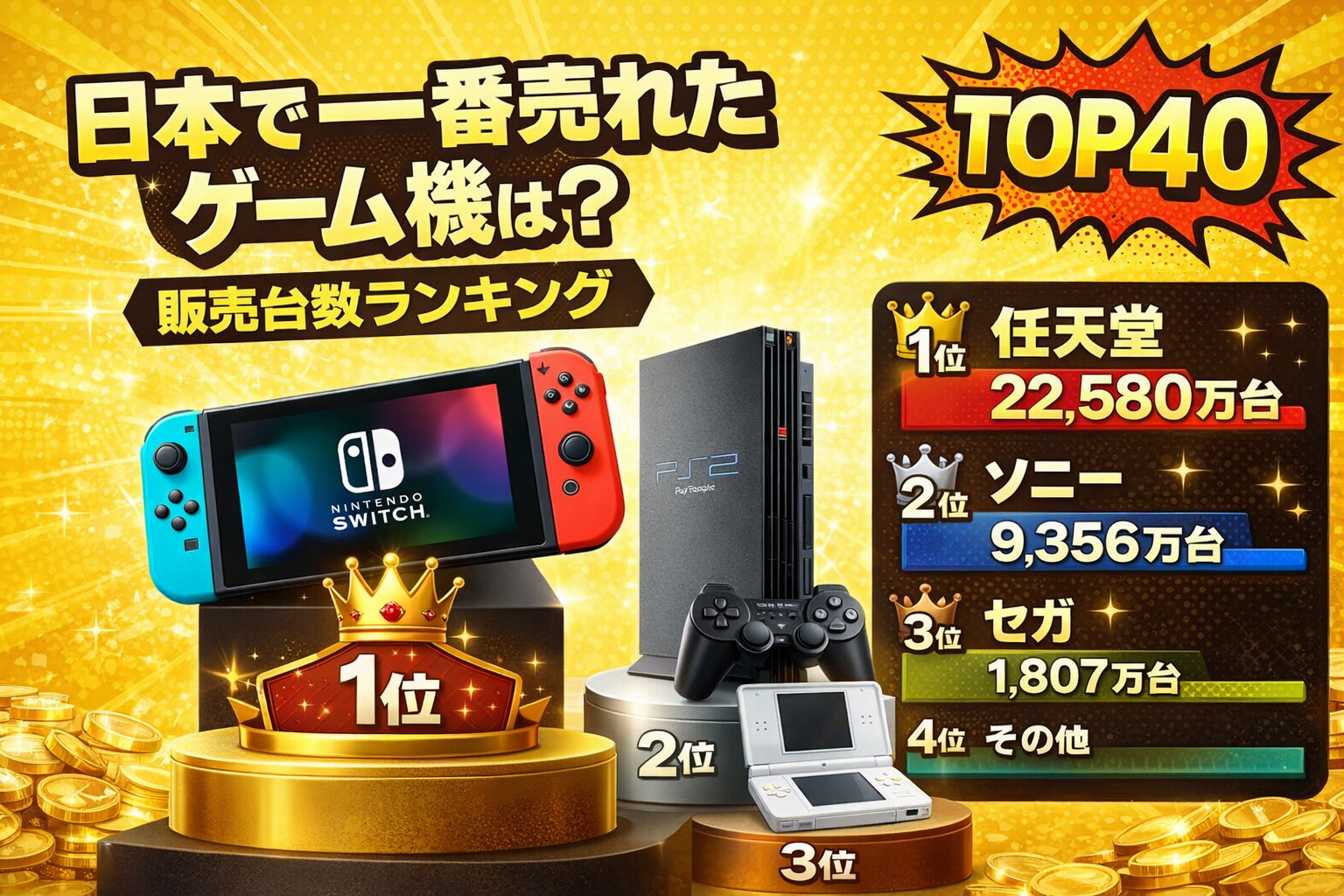 日本国内ゲーム機販売台数ランキングTOP40【歴代ハード完全網羅】