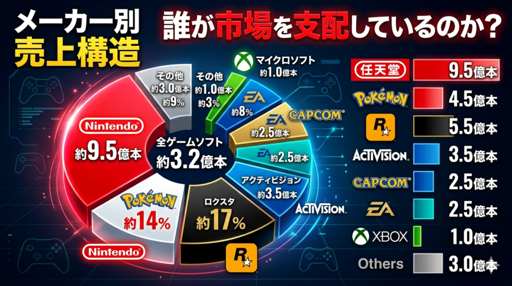 世界歴代ゲームソフト累計販売本数メーカー別 売上本数