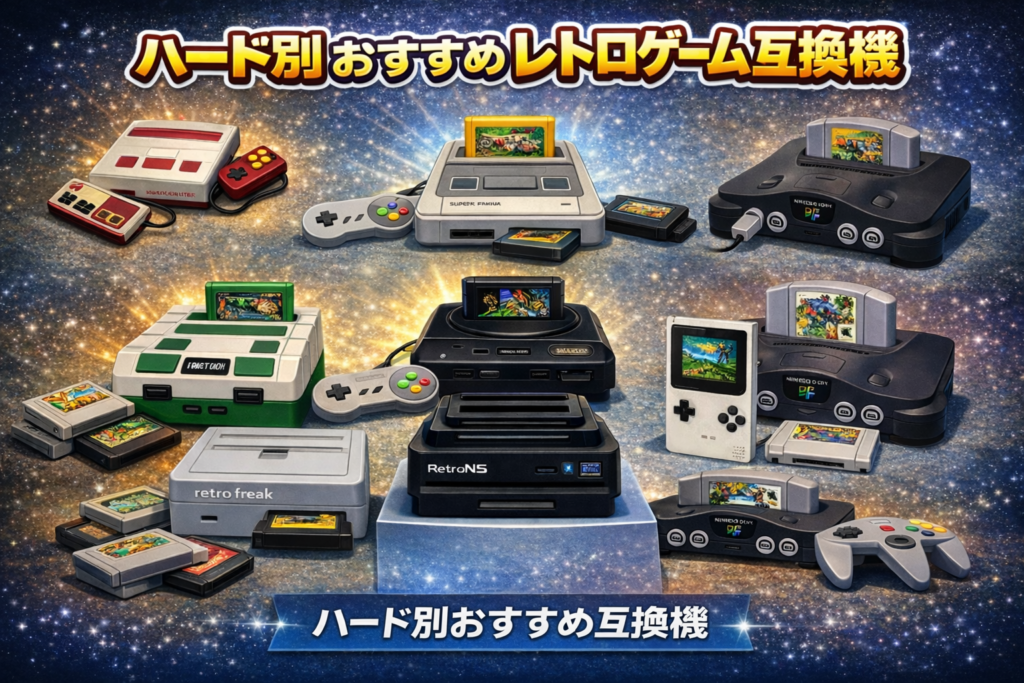 ハード別おすすめレトロゲーム互換機イラスト