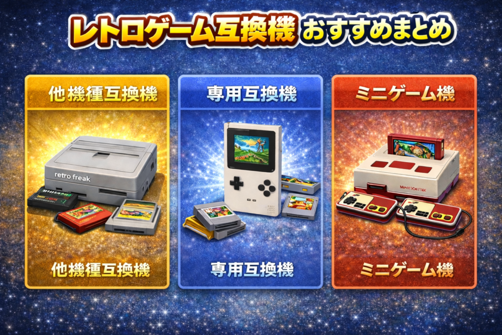 レトロゲーム互換機おすすめまとめイラスト