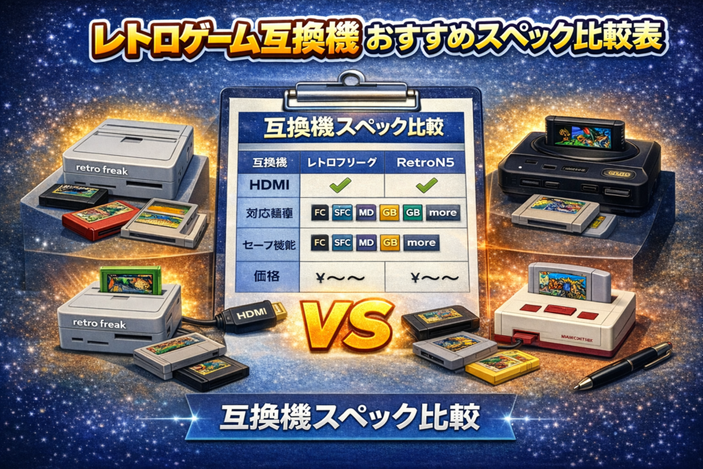 レトロゲーム互換機おすすめスペック比較表イラスト