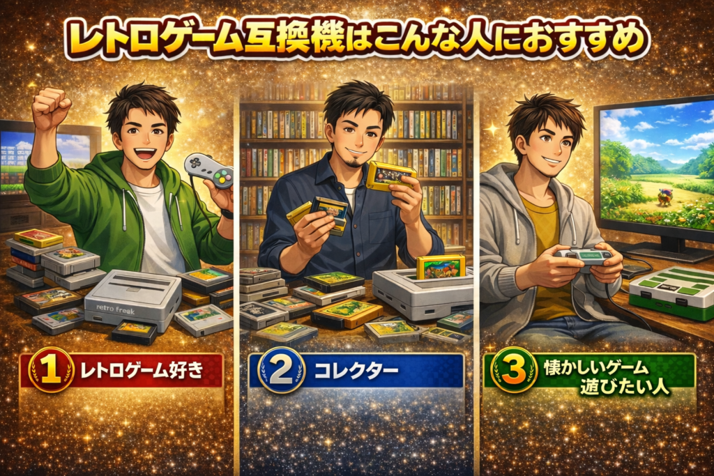 レトロゲーム互換機はこんな人におすすめイラスト