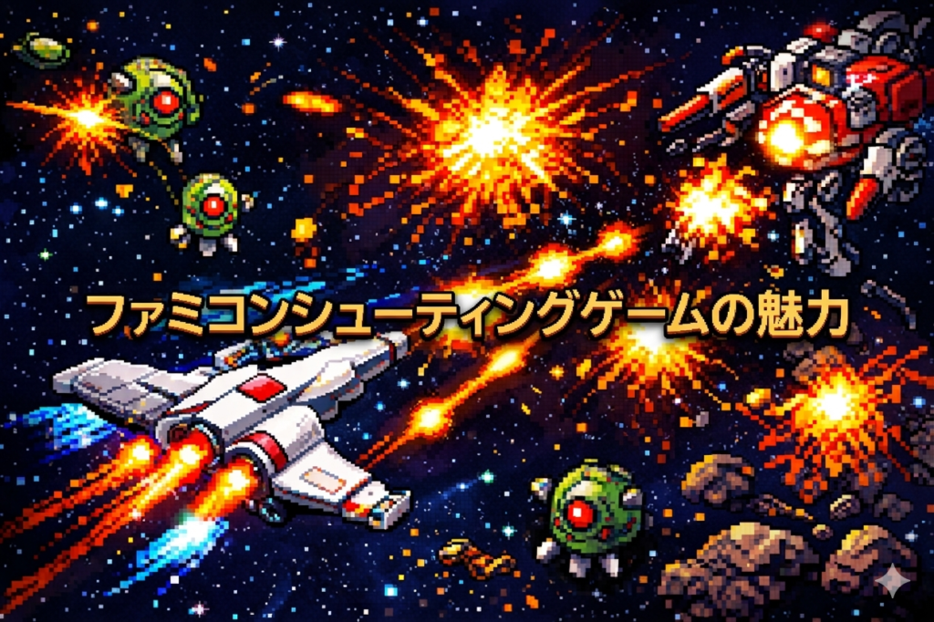 ファミコンシューティングゲームの魅力イラスト