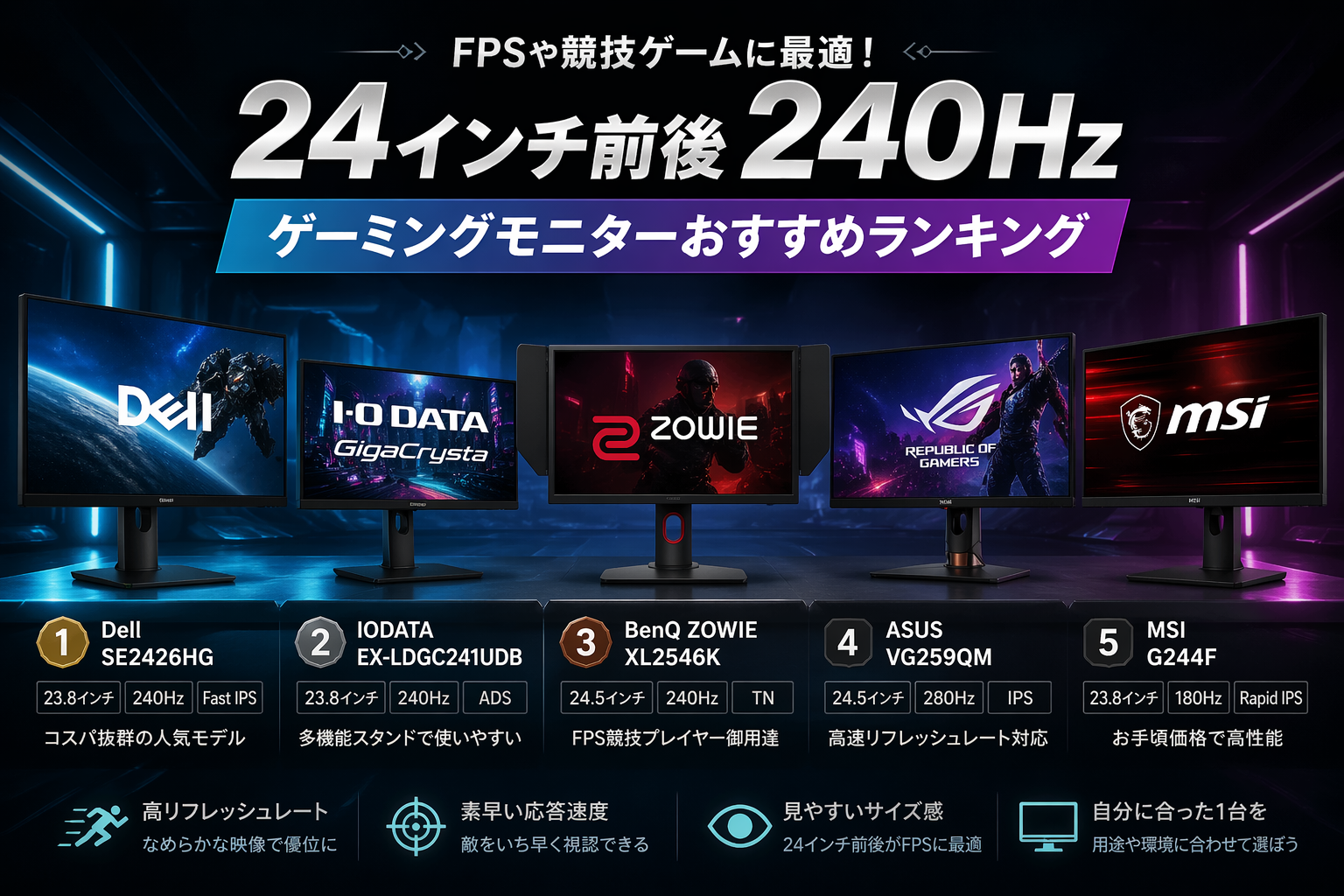 【240Hz前後】24インチ級ゲーミングモニターおすすめランキング｜FPS向けモデルを中心に比較