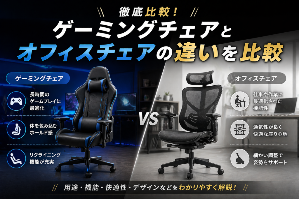 ゲーミングチェアとオフィスチェアの違いを比較画像