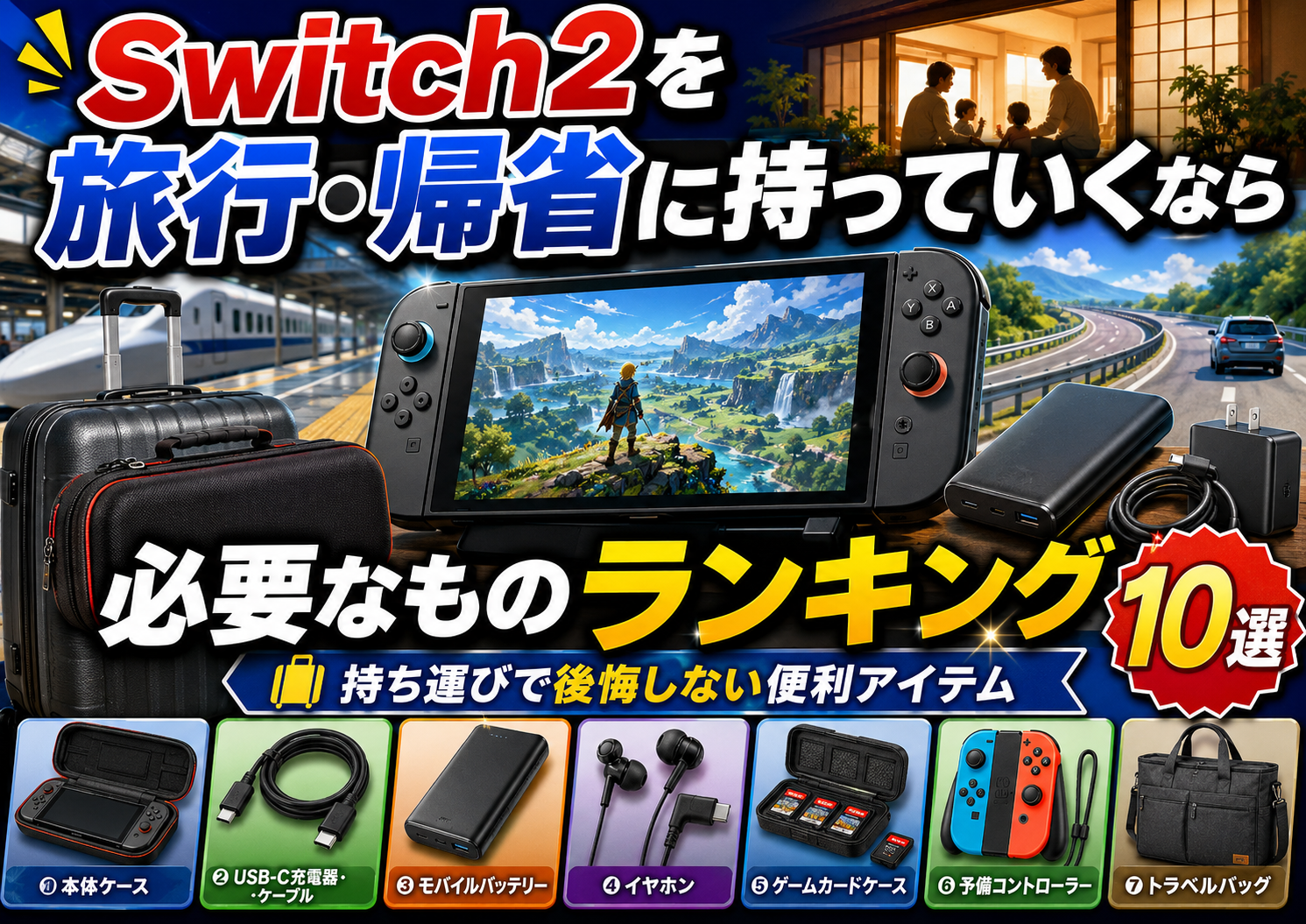 Switch2を旅行・帰省に持っていくなら必要なものランキング10選｜持ち運びで後悔しない便利アイテム