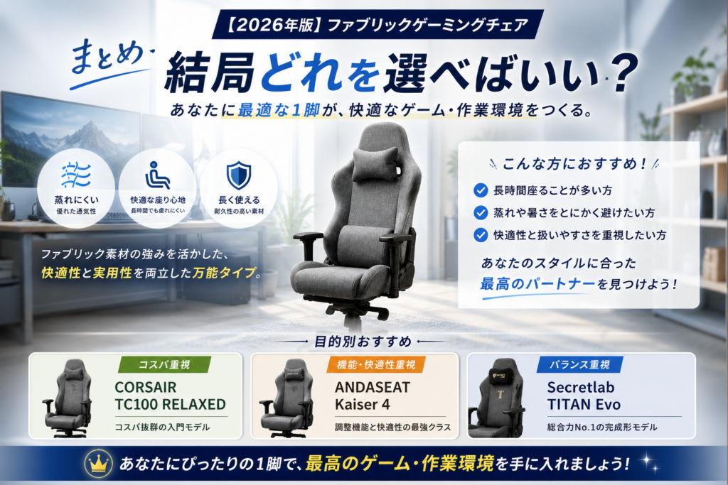 【2026年版】ファブリックゲーミングチェアおすすめ5選｜まとめ画像