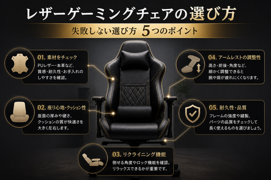 レザーゲーミングチェアの選び方【失敗しない5つのポイント】画像