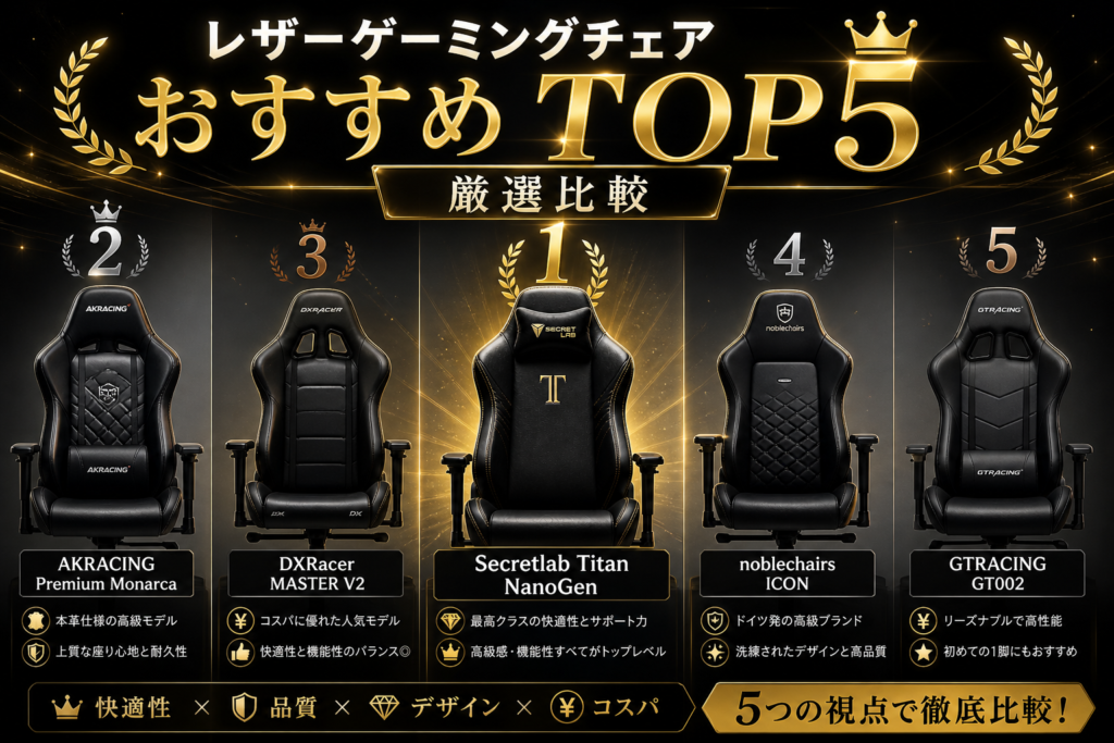 レザーゲーミングチェアおすすめランキングTOP5画像