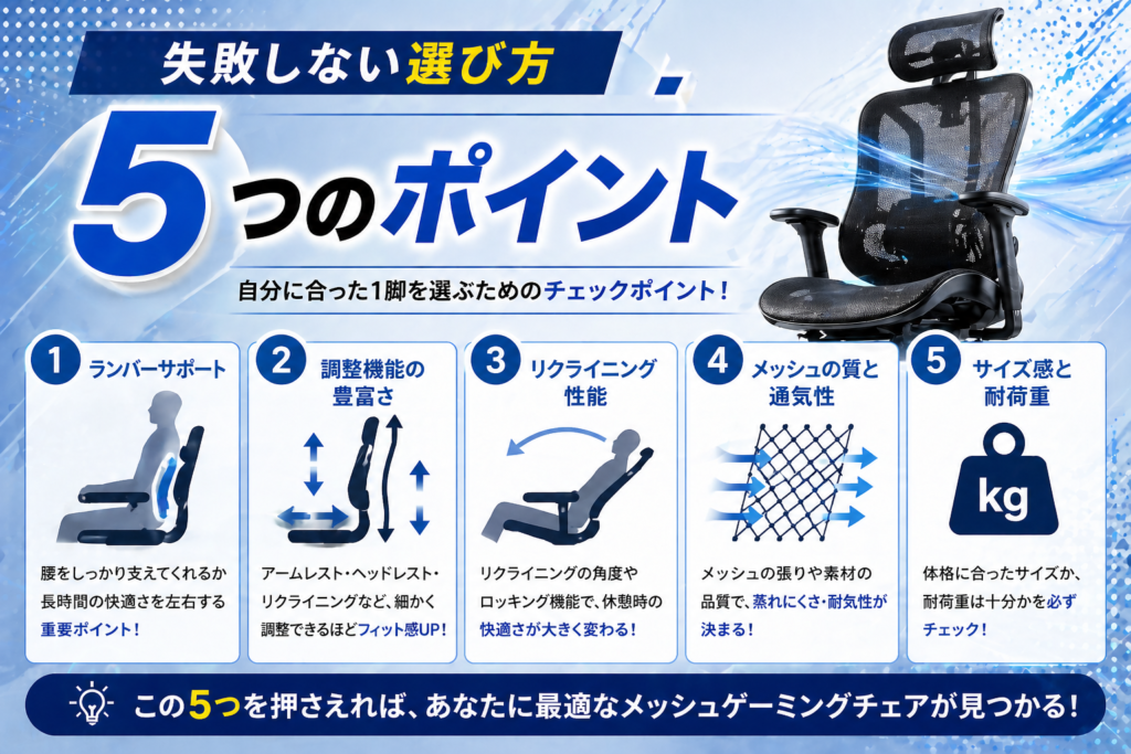 メッシュゲーミングチェアの選び方【失敗しない5つのポイント】画像
