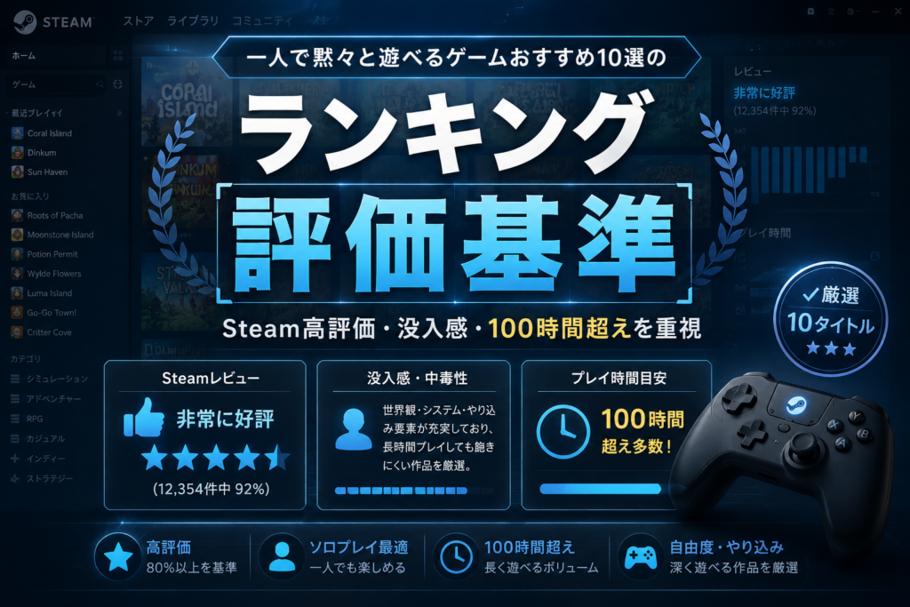 一人で黙々と遊べるゲームおすすめ10選のランキング評価基準画像